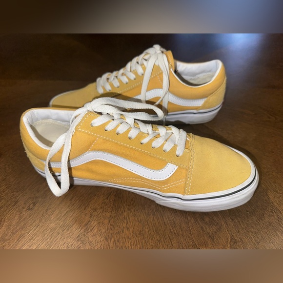 Vans Old Skool Sneaker M7/L8.5 Yellow Canvas Suede Shoe Low Top White Stripe EUC - Picture 5 of 9